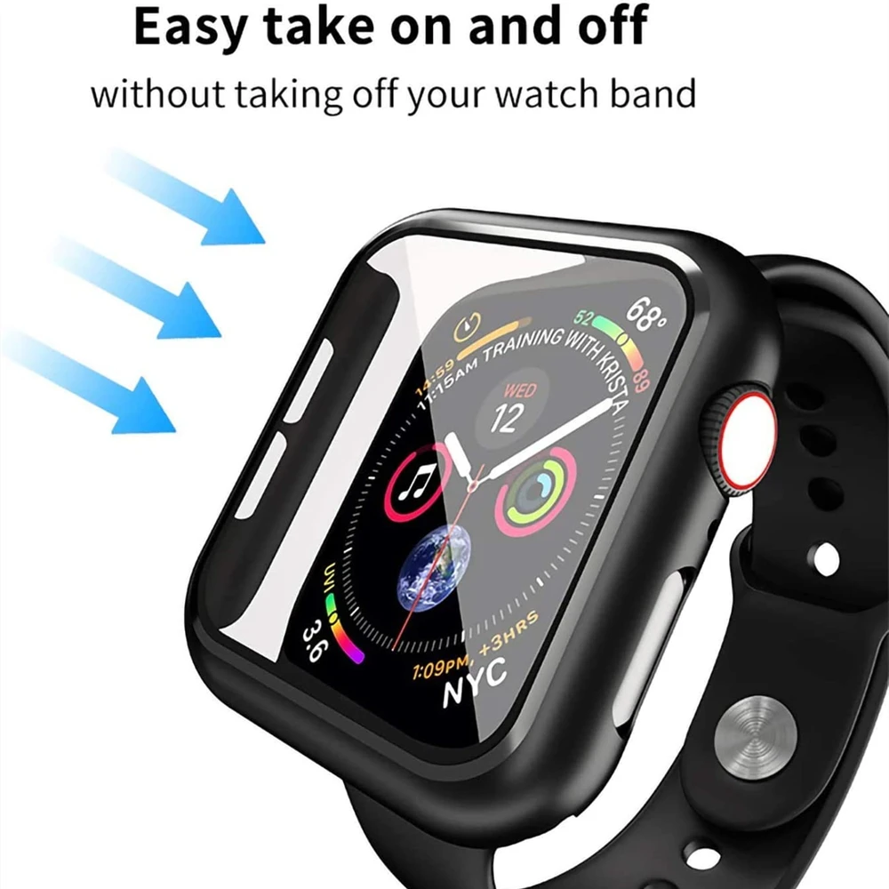 Vetro + Cover per Apple Watch case 8 7 6 SE 5 3 iWatch Accessorie Screen Protector Apple watch serie 44mm 40mm 45mm 41mm 42mm 38mm