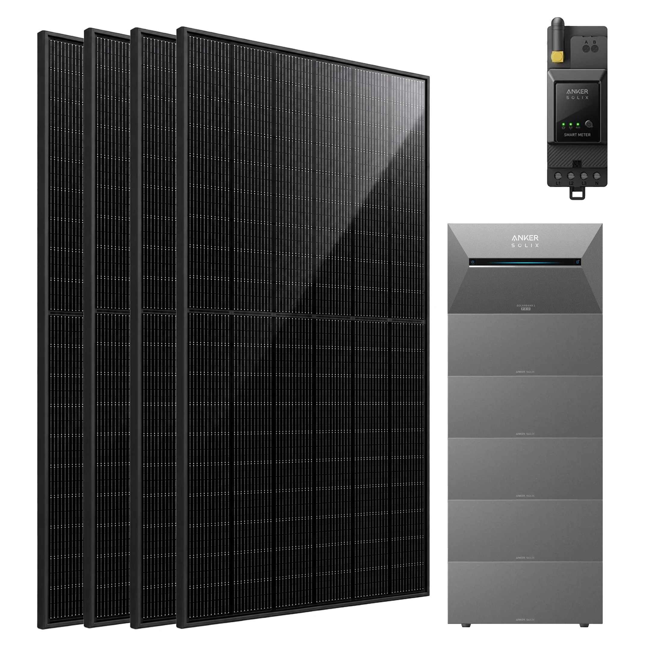Anker SOLIX 3 Pro Balkonkraftwerk 2000W, Solarbank mit 5*BP2700 2680Wh Speicher, 4×500W Solarmodule, Anker Smart Meter, 4 MPPT, Plug&Play