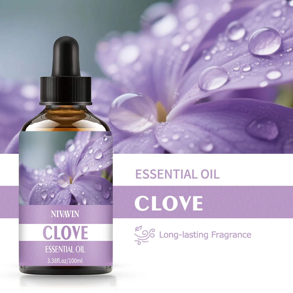NIVAVIN 30ml/60ml/100ml clove essential oil, 100% pure natural plant extracts, fragrant and suitable for various home settings.