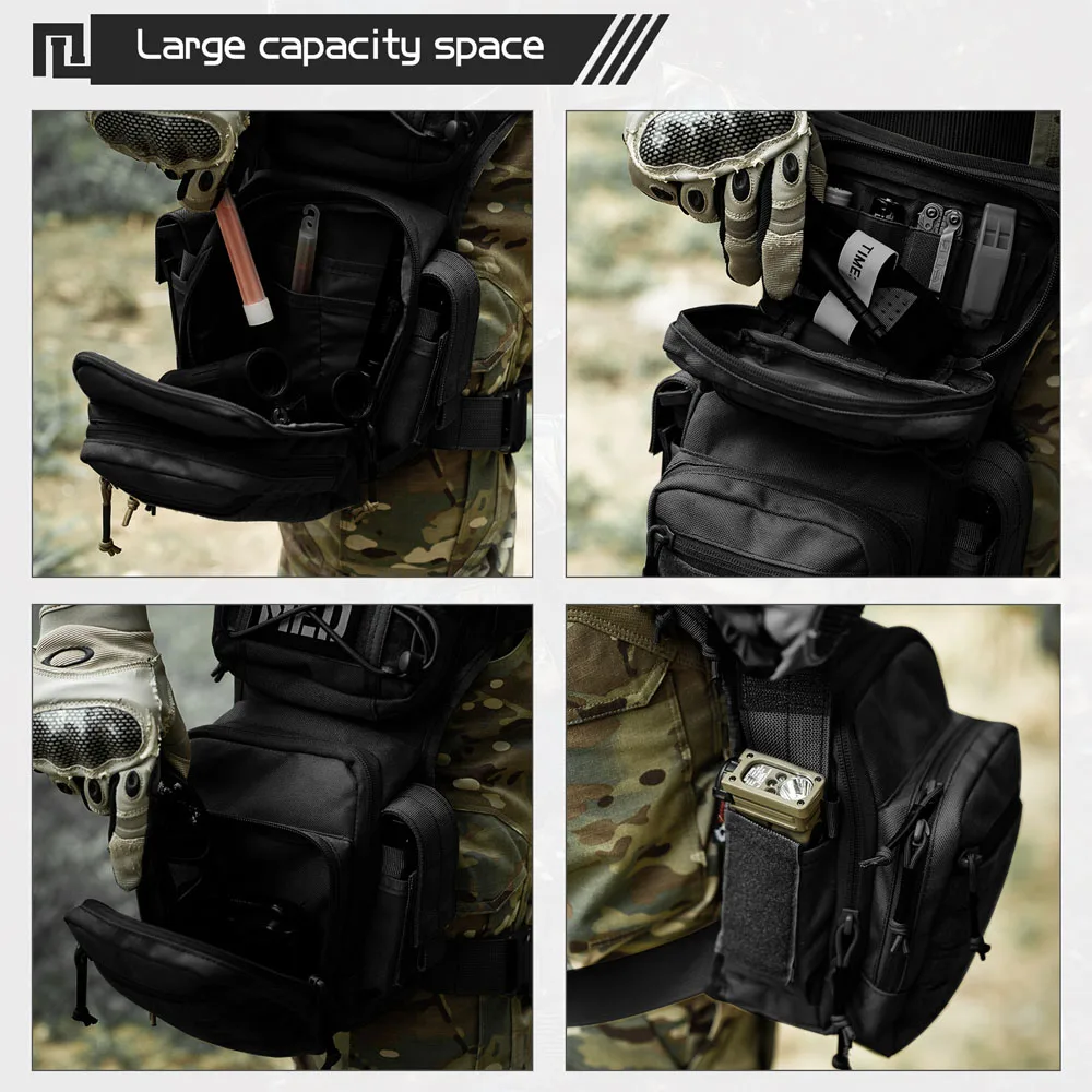 Military Tactical Drop Leg Pouch Type B Cross Over Thigh Leg Rig Waterproof Molle Extend Bag for Outdoor Bike Cycling Hiking
