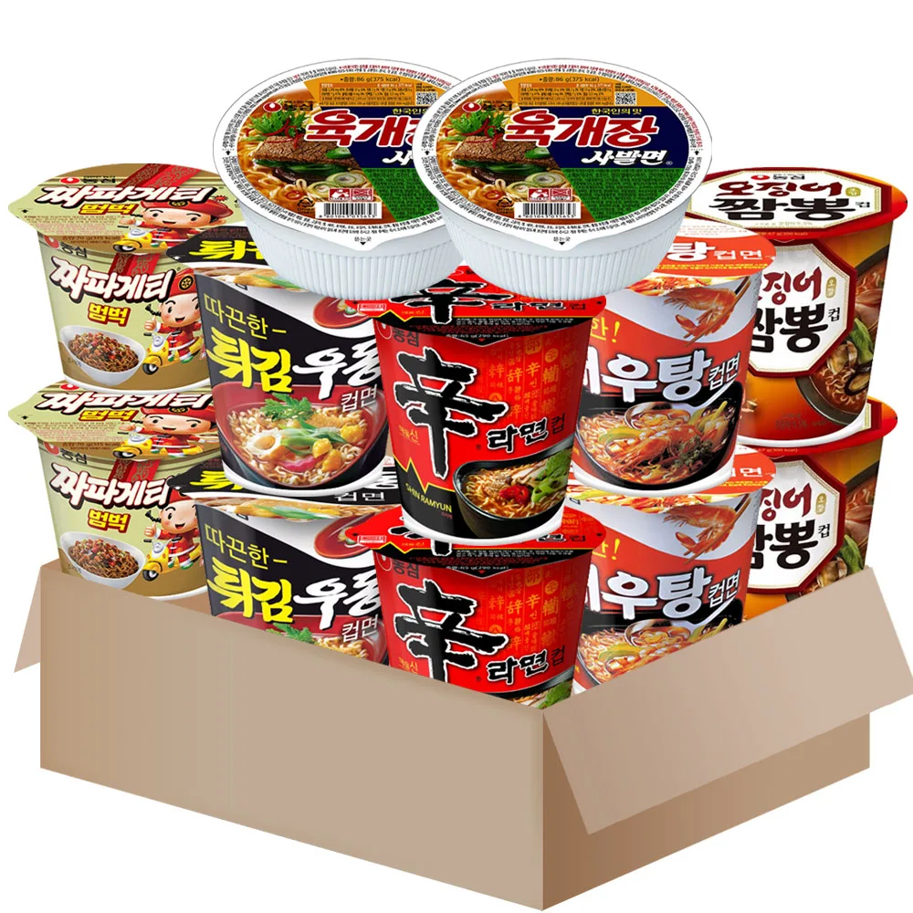 [AL012]taza ramen variedad 12 DE 6 tipos paquete (shinramen x2 + shirimp x2 + tempura-udon x2 + Chapagetti x2 + Squid Jjambbpng x2 + yukgaejang_noodle x2) taza de fideos pequeños