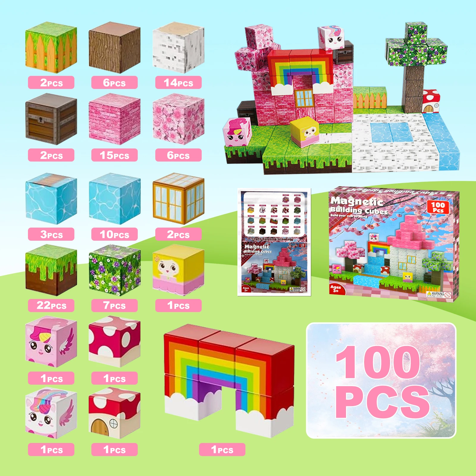 Magnetische Bausteine, Magnetspielzeug für Kinder im Alter von 3–10 Jahren, Ostergeschenke für Kinder, Magnetische Fliesen-Konstruktions-Minenwelt-Set – Detail 3