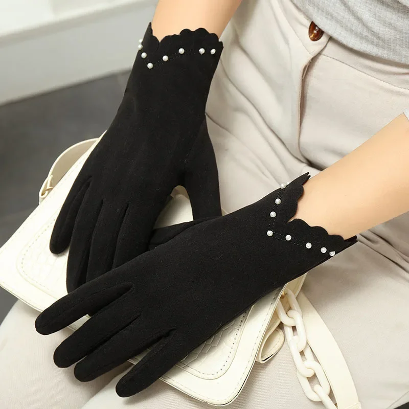 AliExpress UK DANJIU Women Autumn Winter Keep Warm Touch Screen Without Velvet Not Bloated Thin Pearl Elegant Cycling