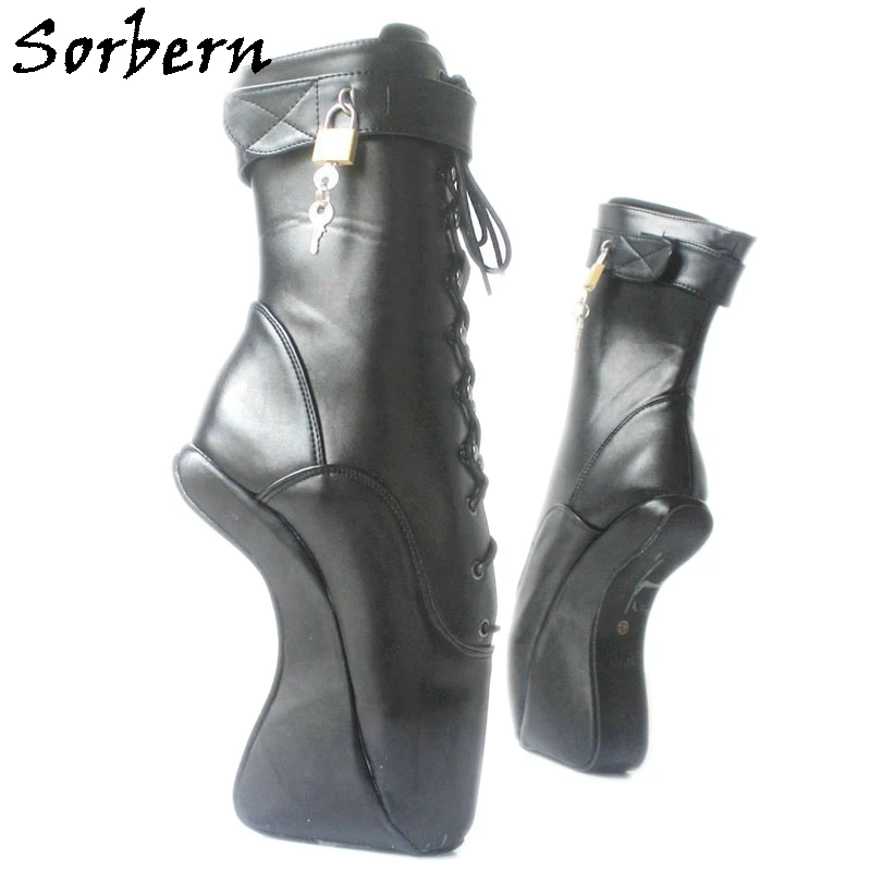 Sorbern Lockable Ankle Boots Unisex No Heels Ballet Heelless Fetish Drag Queens Shoes Bdsm Booties With Locks Key Custom Color