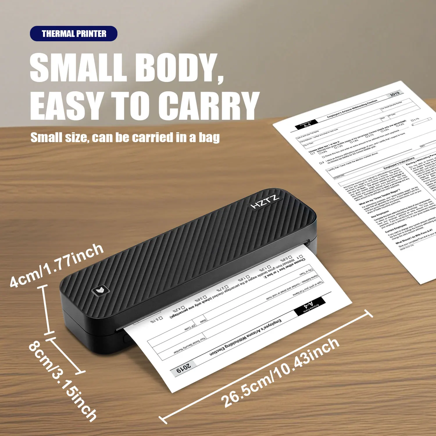 Inkless Portable A4 Thermal Printer, Bluetooth Wireless for PDF Excel Word Documents, Ideal for Home Office School Use