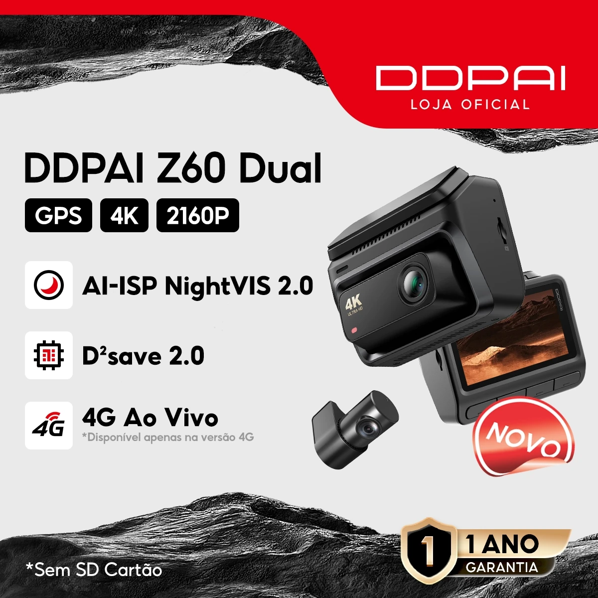 DDPAI Z60 Dual 4G Remote Viewing Cameras 4K + 1080P WiFi 5GHz with 32G eMMC GPS Night Vision 3 