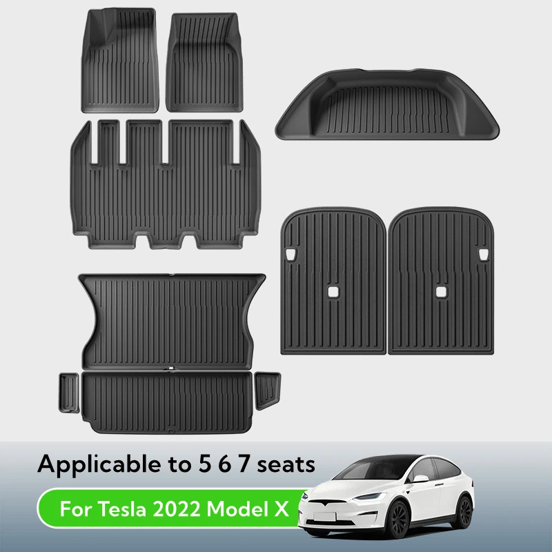 For Tesla Model X 5 6 7 Seater TPE Floor Mat All Weather Anti-Slip Waterproof Rear Trunk Mats Seat Back Protector Anti Dirty Pad