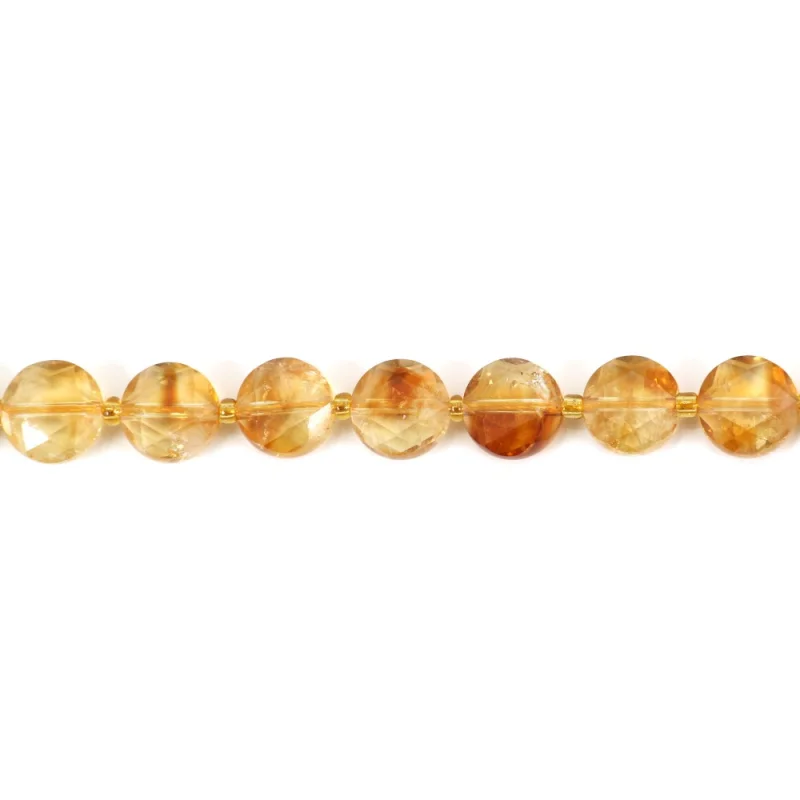 Citrine Beads Strand Faceted Flat Round 8.5mm Natural Semiprecious Stone For Jewelry Making  DIY Bracelet Earrings