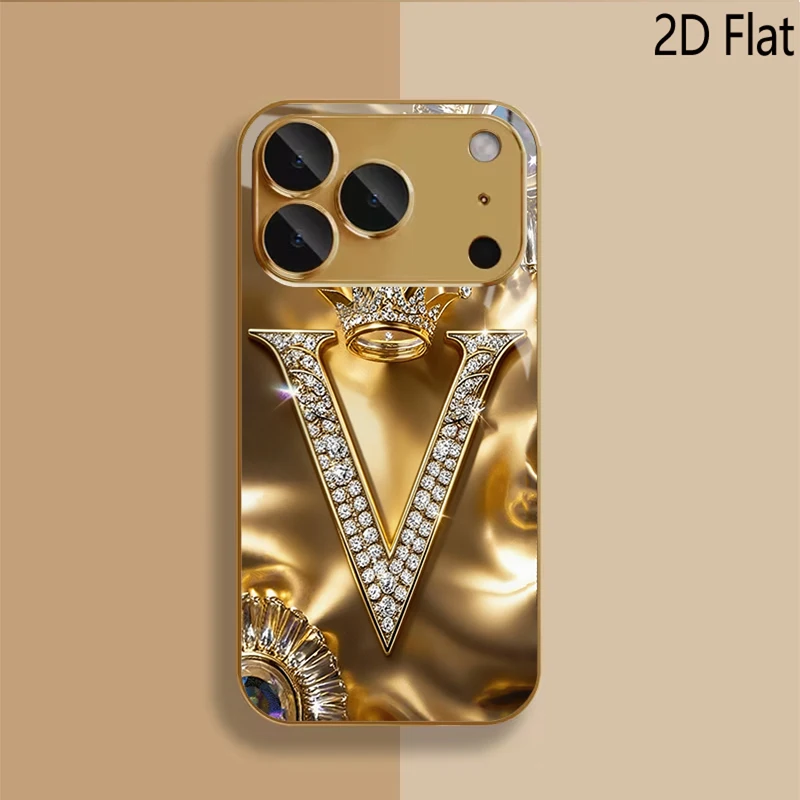 letterV print Patterned tempered glass design for iPhone16 17 Pro Max 15 14 13 12 11 ProMax Phone Case Camera Cover Shockproof H view 5