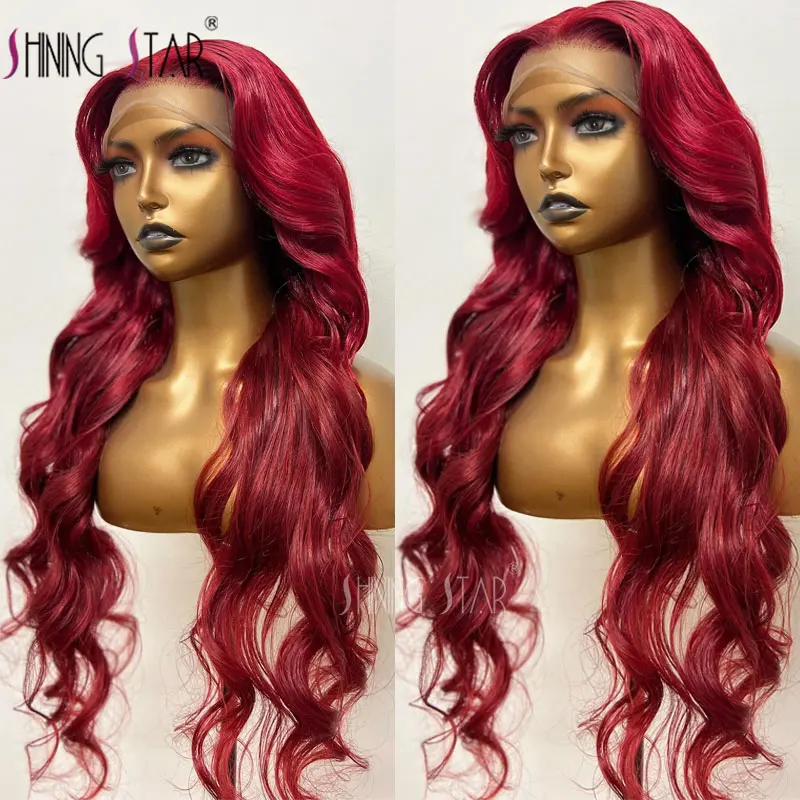 

Burgundy Body Wave 13X6 Transparent Lace Front Wigs 99J Hot Red Hair Wigs 100% Human Hair 13X4 Lace Frontal Wig for Black Women