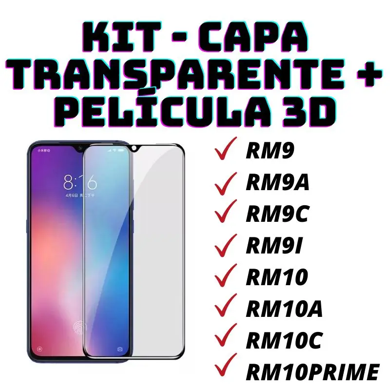 Transparent Case + 3D Glass Film Case Kit for Xiaomi RM9/ RM9A/ RM9i/ RM9C/ RM10/ RM10Prime/ RM10A/ RM10C