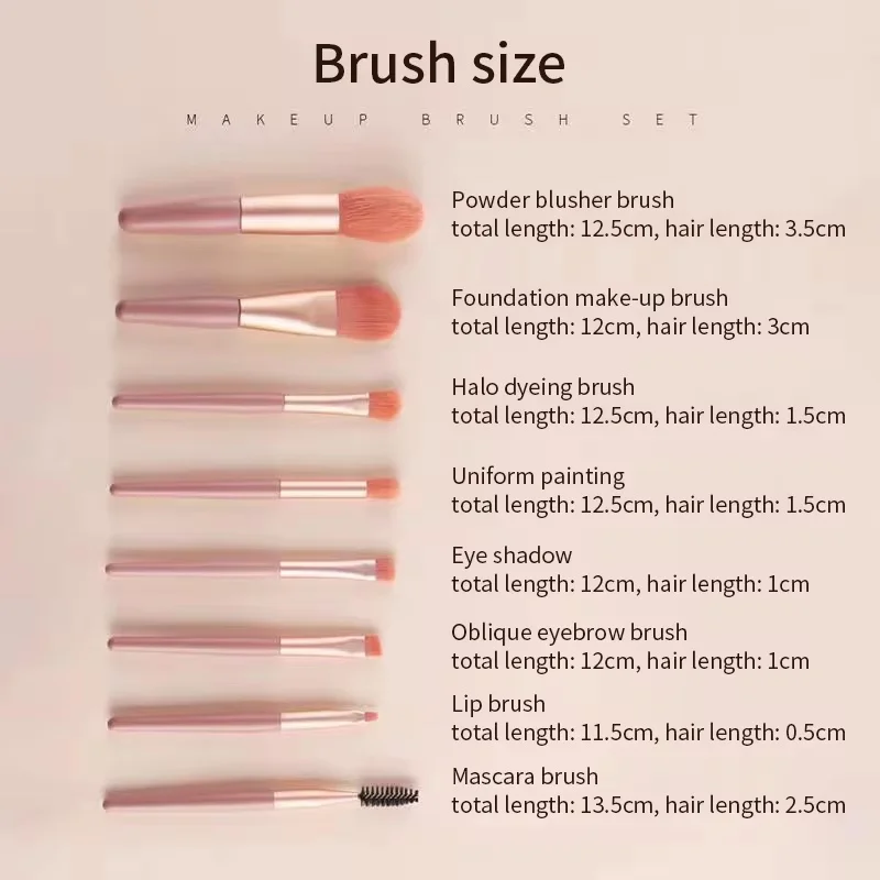 Ensemble de pinceaux de maquillage portables, fond de teint cosmétique, poudre, fard à barrage, mélange, correcteur, outils de maquillage de beauté, 8 pièces