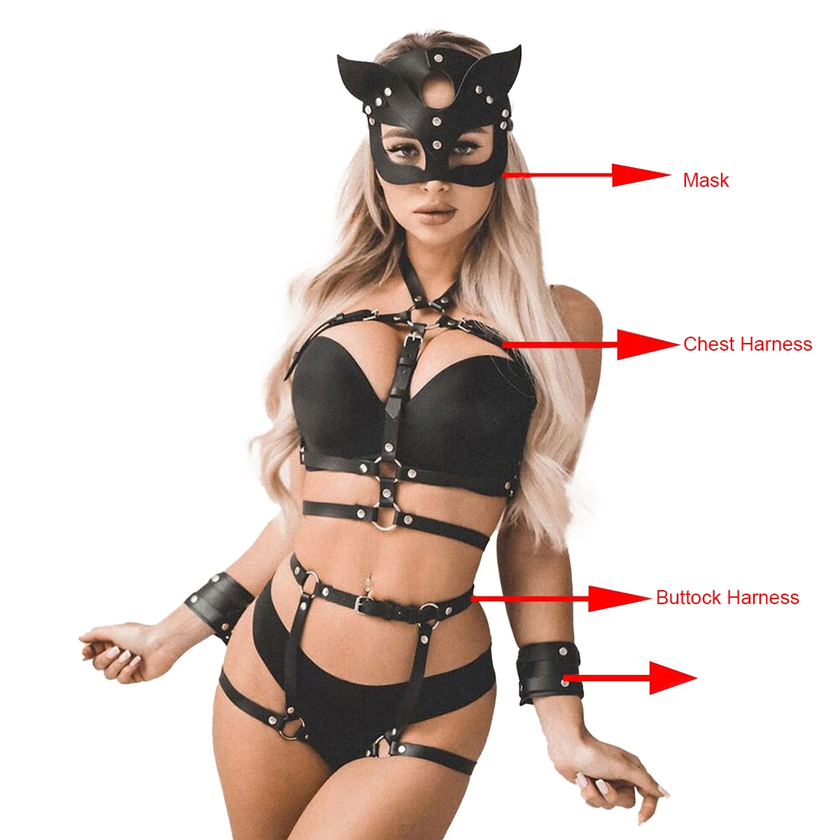 

Комплект из 4 предметов: готическое сексуальное белье с элементами бандажа, экологичная упаковка