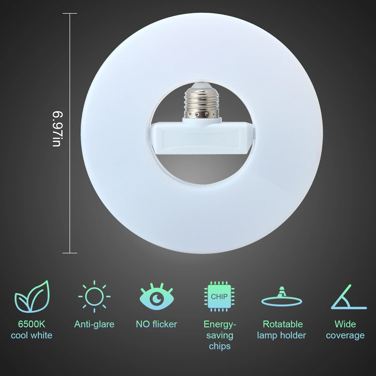 Bombilla LED de techo plana, lámpara de ahorro de energía con plegado E27, 40W, fácil instalación, sótano