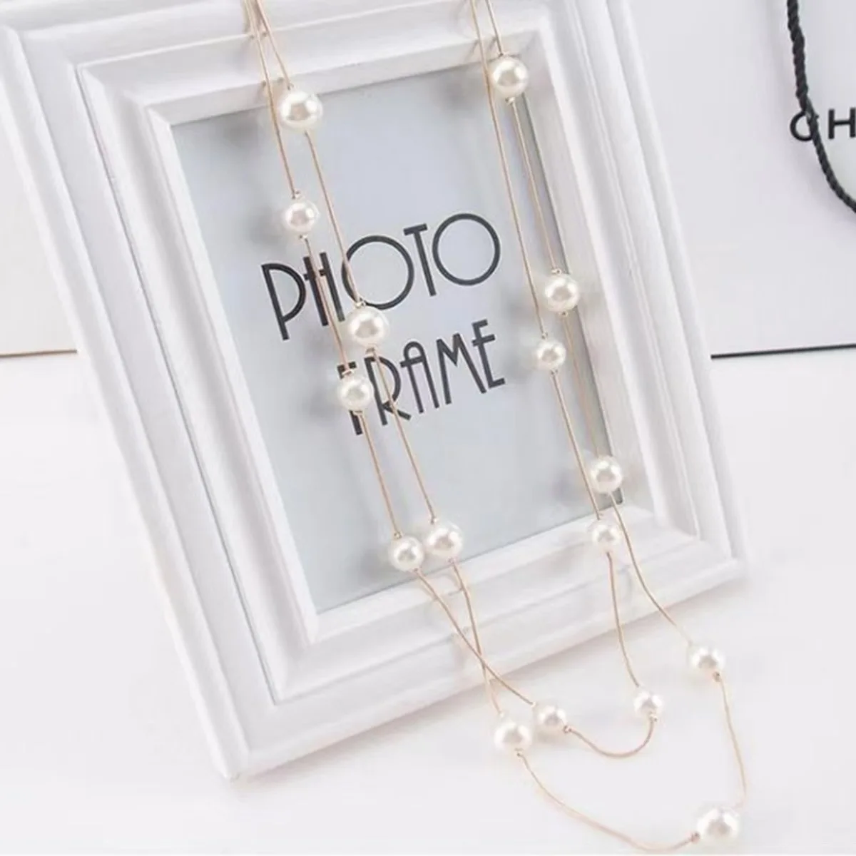 Double Layer Imitation Pearl Necklaces Women Adjustable Korean Version Metal Accessories Jewelry Sweater Chain image 4