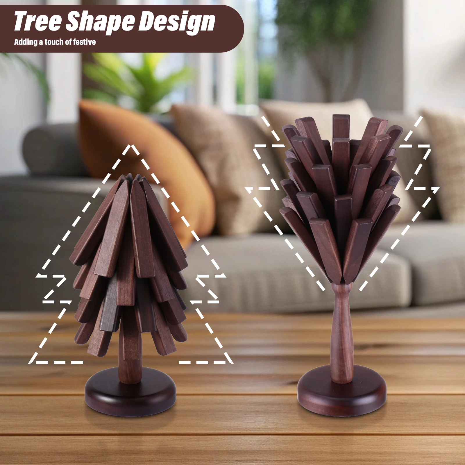 

4x Black Walnut Trivets for Hot Dishes Folding Tree Shape Mat Holders Heat Insulated Pad Protection Home Nonslip Cup Mat or Pots