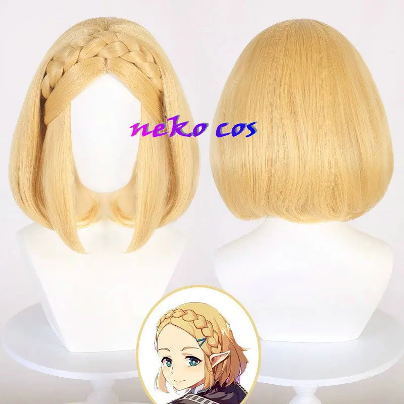 Anime Zelda Cosplay Princess Cosplay Wig 35cm Golden Yellow Pre Braid Women Wigs Heat Resistant Synthetic Halloween Costume