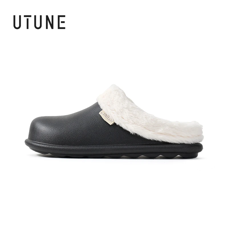 

Водонепроницаемые зимние тапочки UTUNE для женщин и мужчин, теплая плюшевая домашняя обувь, съемная моющаяся стелька, нескользящая подошва из ЭВА