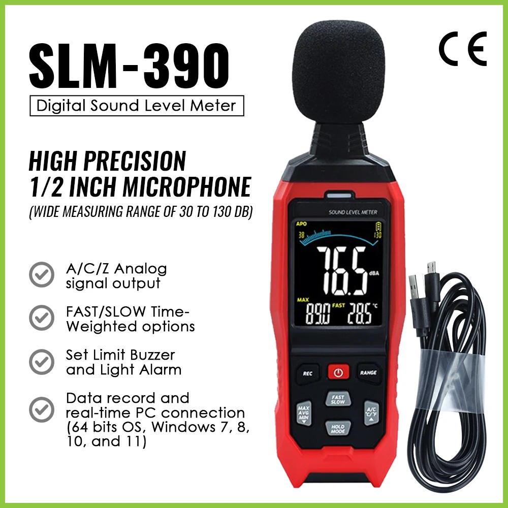 

Professional Digital Sound Level Meter Audio Level Tester Sonometro Decibel Decibelimetro 30~130dB A C Z Weighted Data Logging