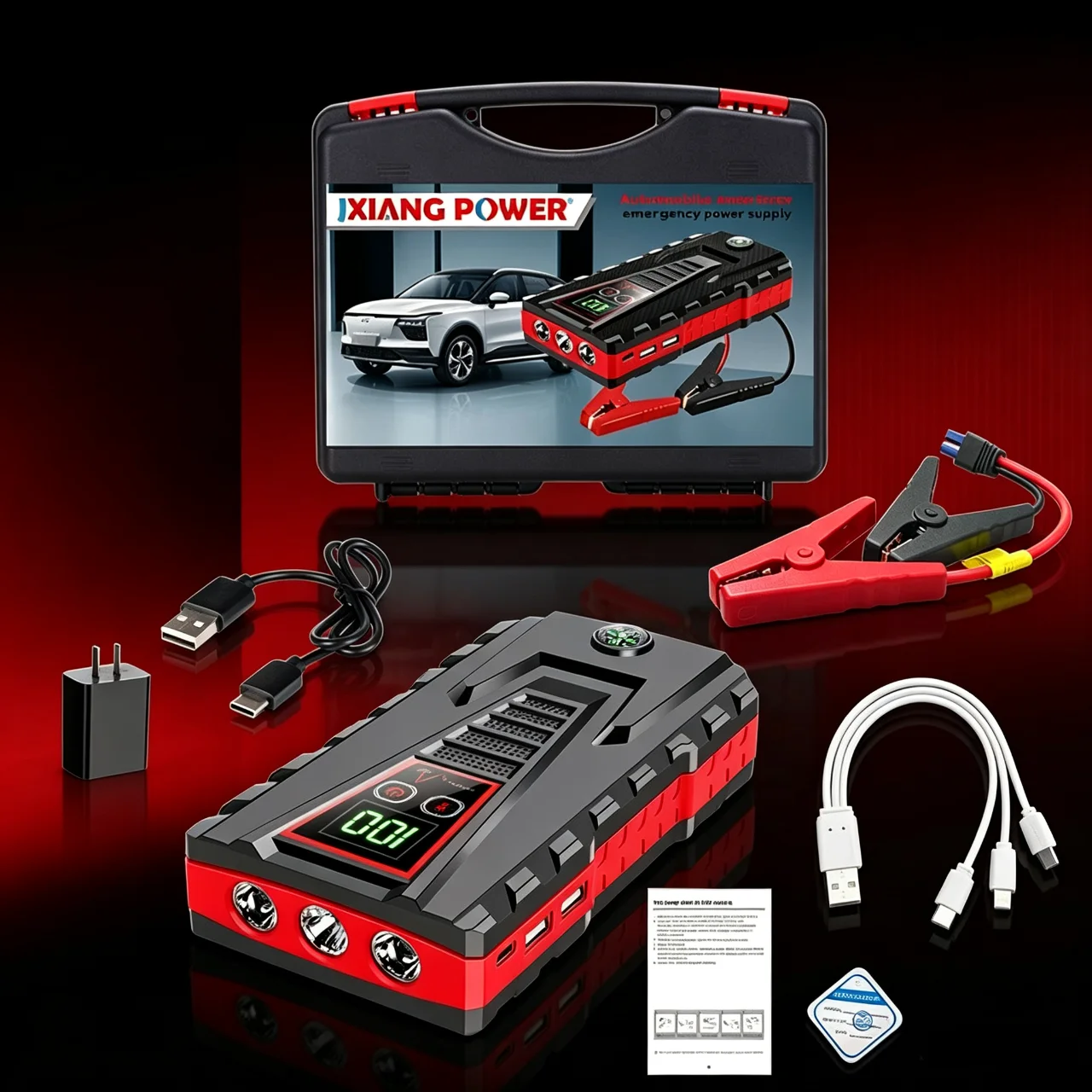 6000mAh Auto-Starthilfe 5000A Spitzenleistung, 12V Tragbarer Notfall-Batteriebooster für 6,0L Benzinmotoren, Leistungsstarke Powerbank mit Niedertemperaturstart
