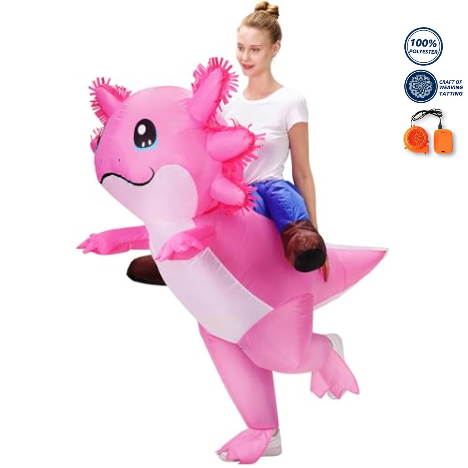 Adult Inflatable Axolotl Costume Cute Funny Ride On Blow Up Suit Unisex Party Cosplay Holiday Gift