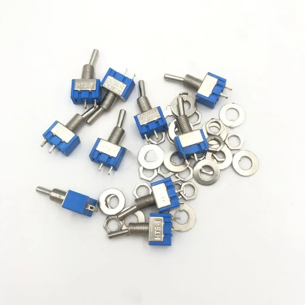 10 sztuk MTS-101 2-pinowy przełącznik SPST ON-OFF 2 pozycje AC125V/6A 250V/3A 6mm niebieski Mini przełączniki dwupozycyjne — zdjęcie 2