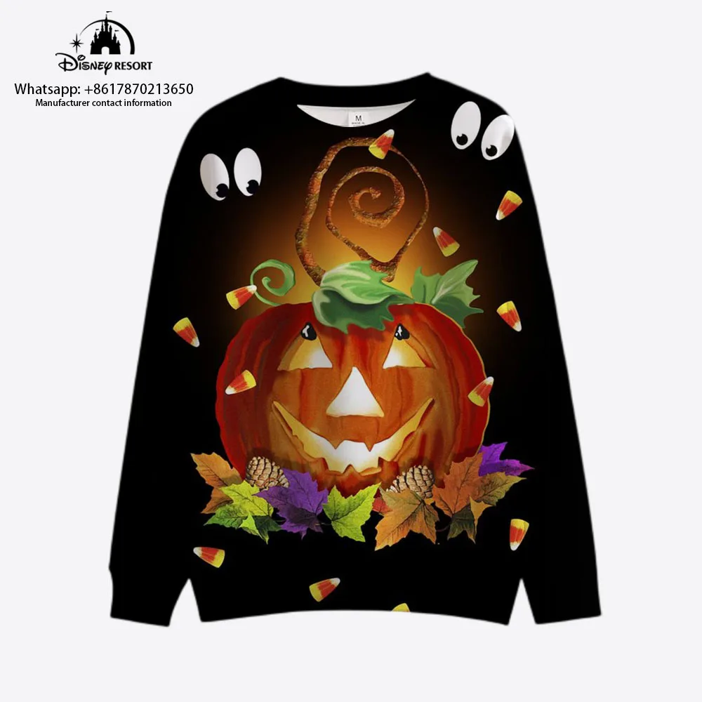 Autumn New Mickey Minnie Anime Horror Halloween Pattern Print Disney Harajuku Round Neck Casual Long-sleeved Sweater