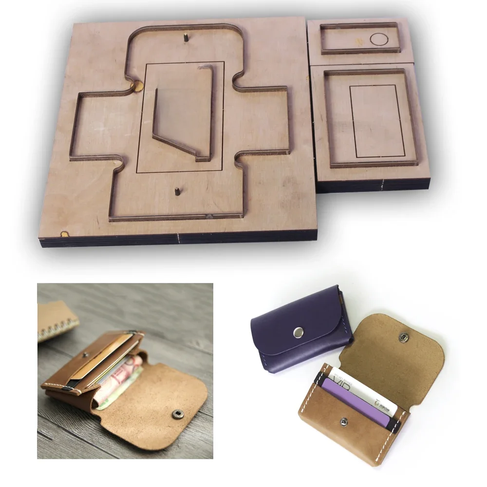 Porte-cartes artisanal en cuir bricolage, portefeuille, couteau à découper, moule en métal, poinçon évidé, outil, lame en acier 11x7,5 cm