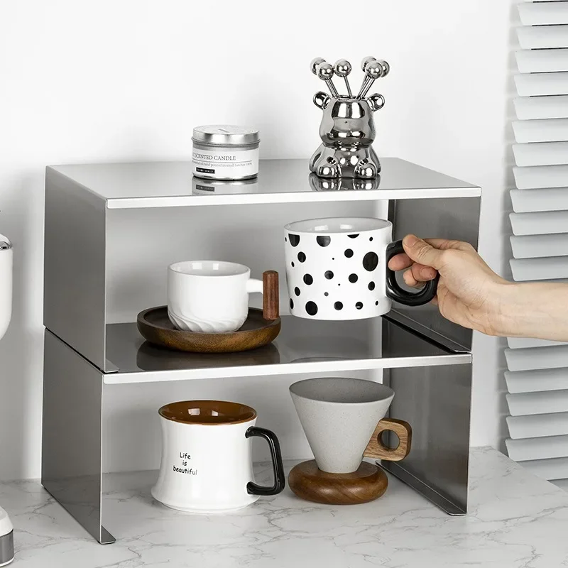 Stainless Steel Storage Rack Countertop Organizer for Coffee Cup Rack Layered Display Shelf Kitchen Seasoning Storage Shlef
