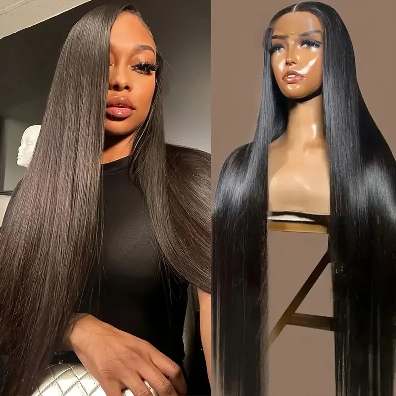 

Alimice 4x4 Straigh Front Wigs Human Hair Pre Plucked 30 32 34 36 38 Inch Front Wigs For Women