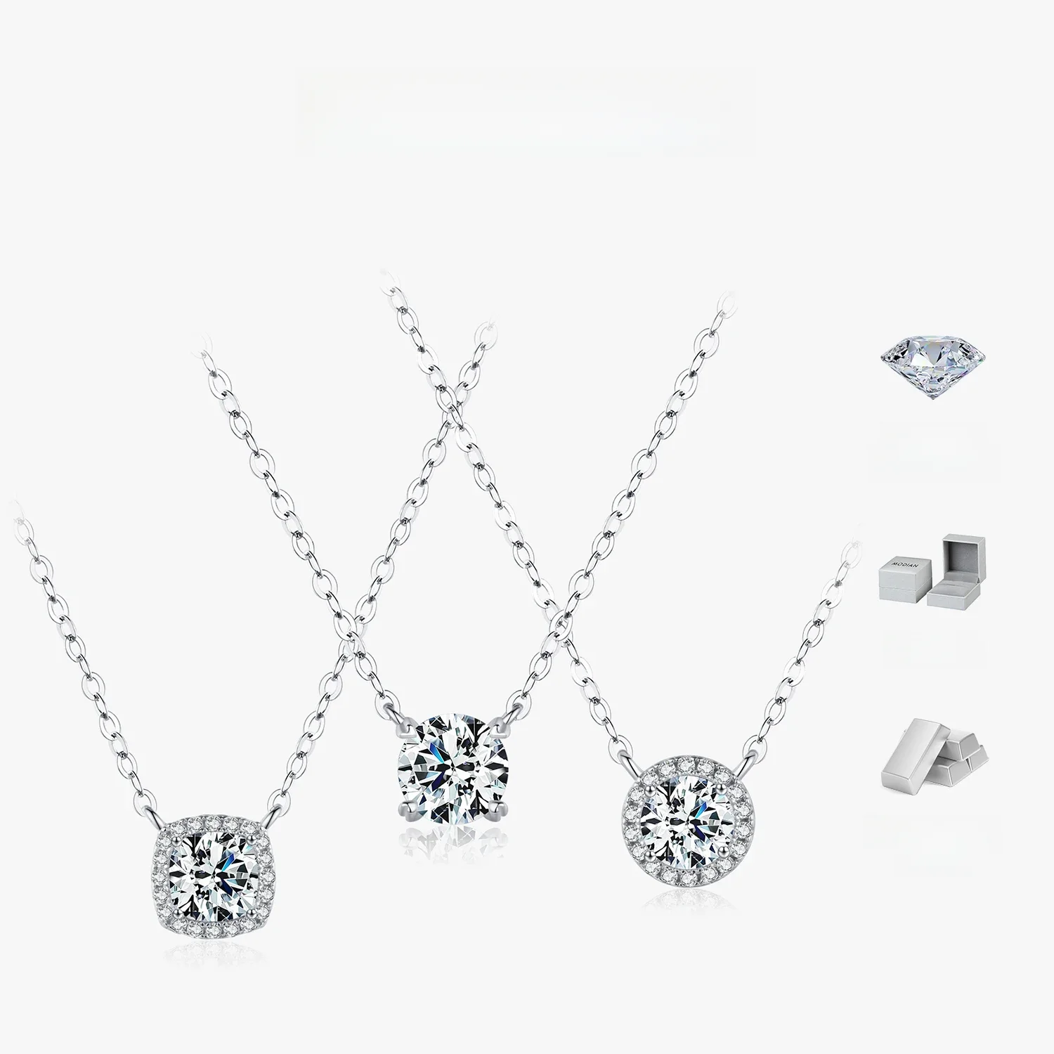 MODIAN kwadratowy i okrągły Halo Moissanite 925 srebro naszyjnik D kolor VVS1 laboratoryjny diamentowy naszyjnik dla kobiet biżuteria — zdjęcie 2