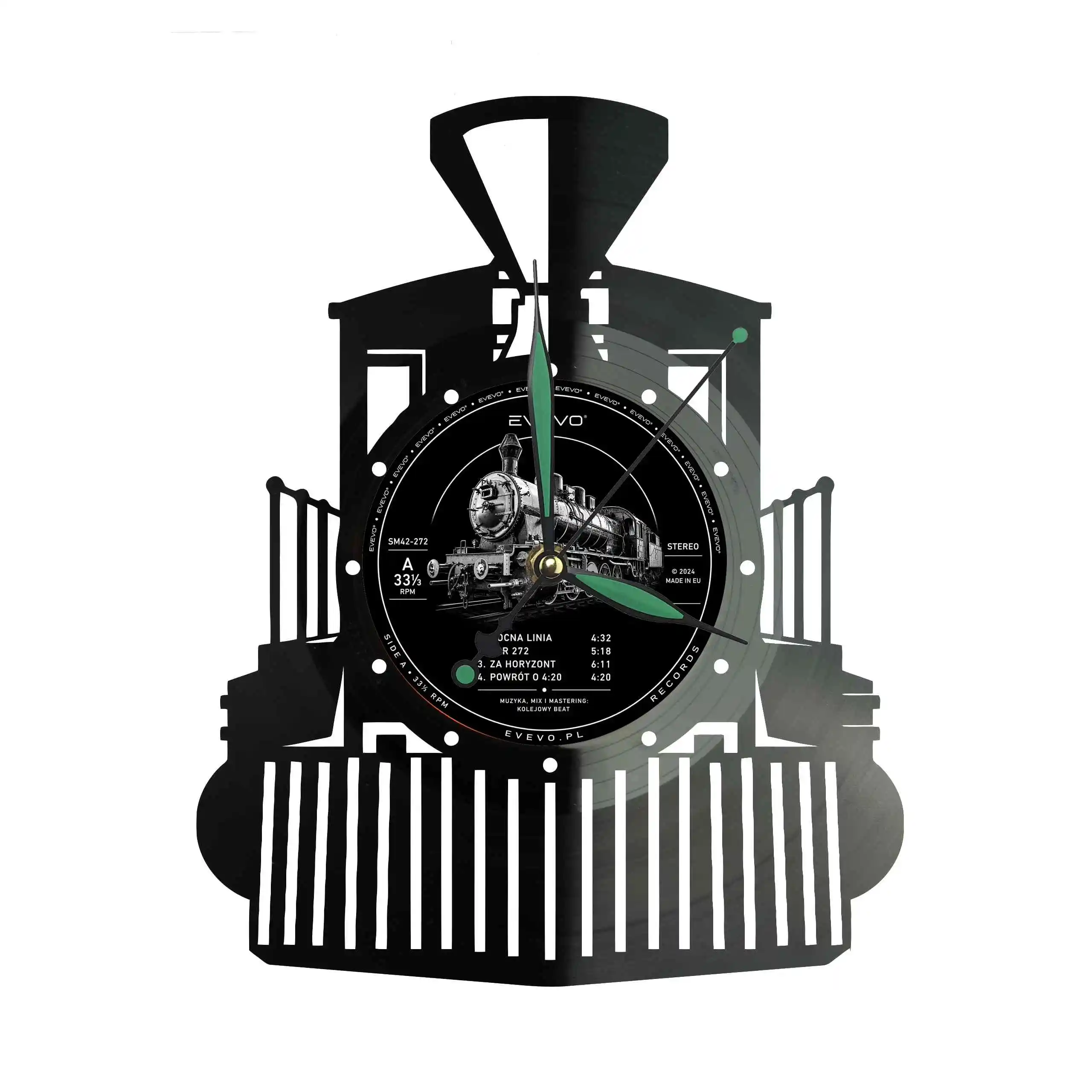 Trein Cadeau Wandklok Gepersonaliseerd Cadeau Vinyl Platenklok voor Spoorwegliefhebber 30x30cm Treinliefhebber Treinmachinist en Spoorwegwerknemer W0003