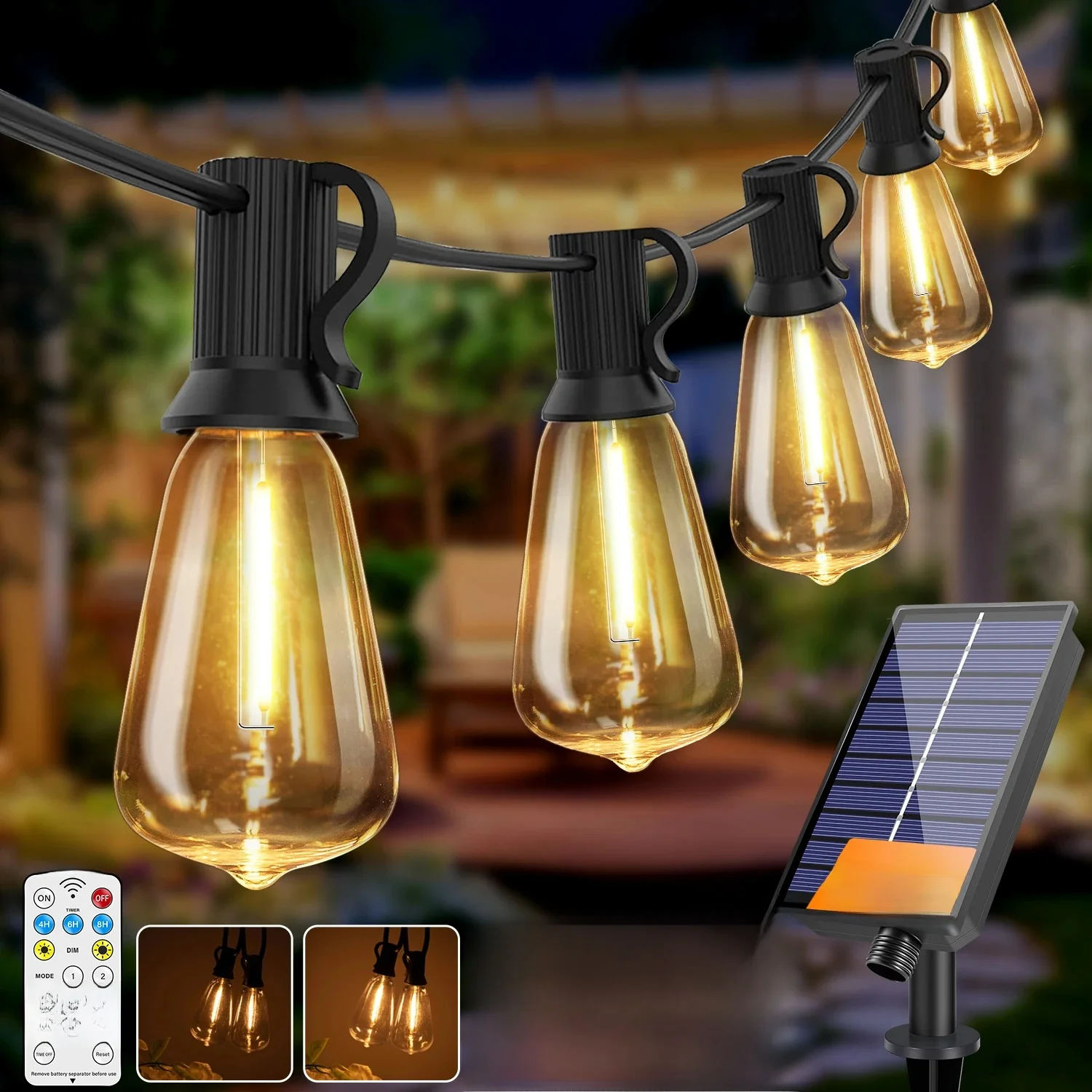 Solar Globe LED-lichtslingers G40 terraslicht USB-oplader 8 lichtmodi Afstandsbediening Tuin Solar weerbestendig hanglicht - afbeelding 2