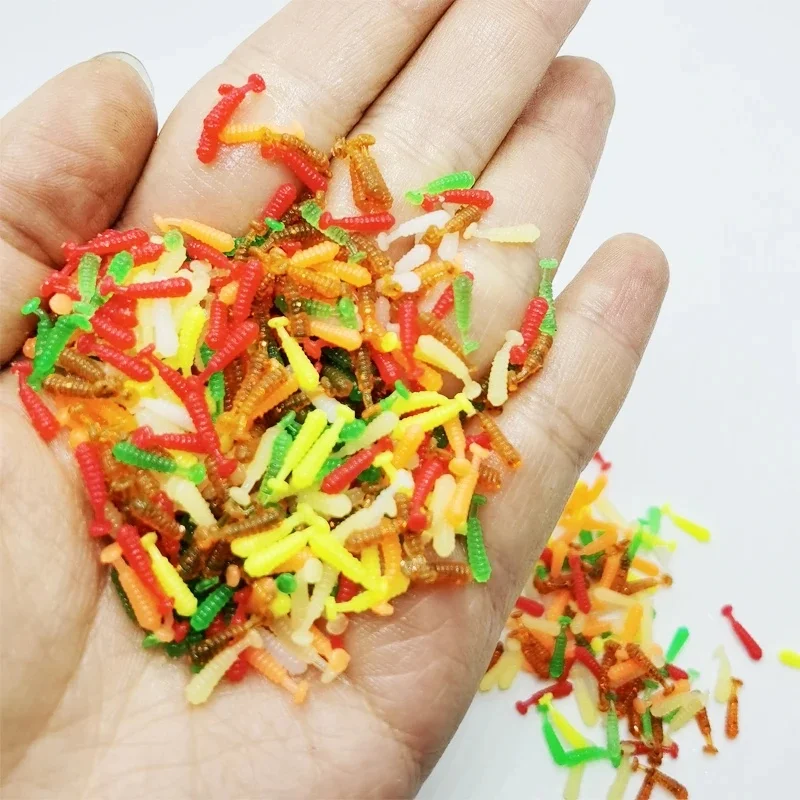 60 pièces 1 cm/0.39 pouces leurres de pêche flottants bioniques, appât souple de ver artificiel à queue en T, accessoires de matériel de pêche