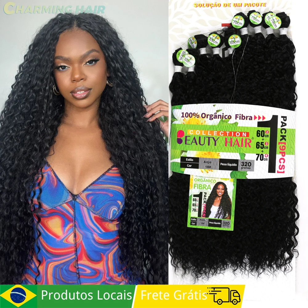 Cabelo Orgânico Cacheado Para Entrelace Feminina Extensões Fibra Química Orgânica Alta Qualidade 320g 9Pcs 