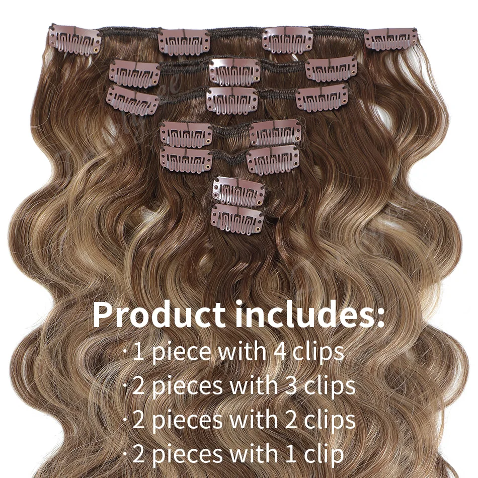 【48H Ship】Body Wave Clip In Hair Extensions Ombre T4/4/27 12-22 Inch Highlight 7 Pcs/Lot Full Head Clip In Human Hair Extensions
