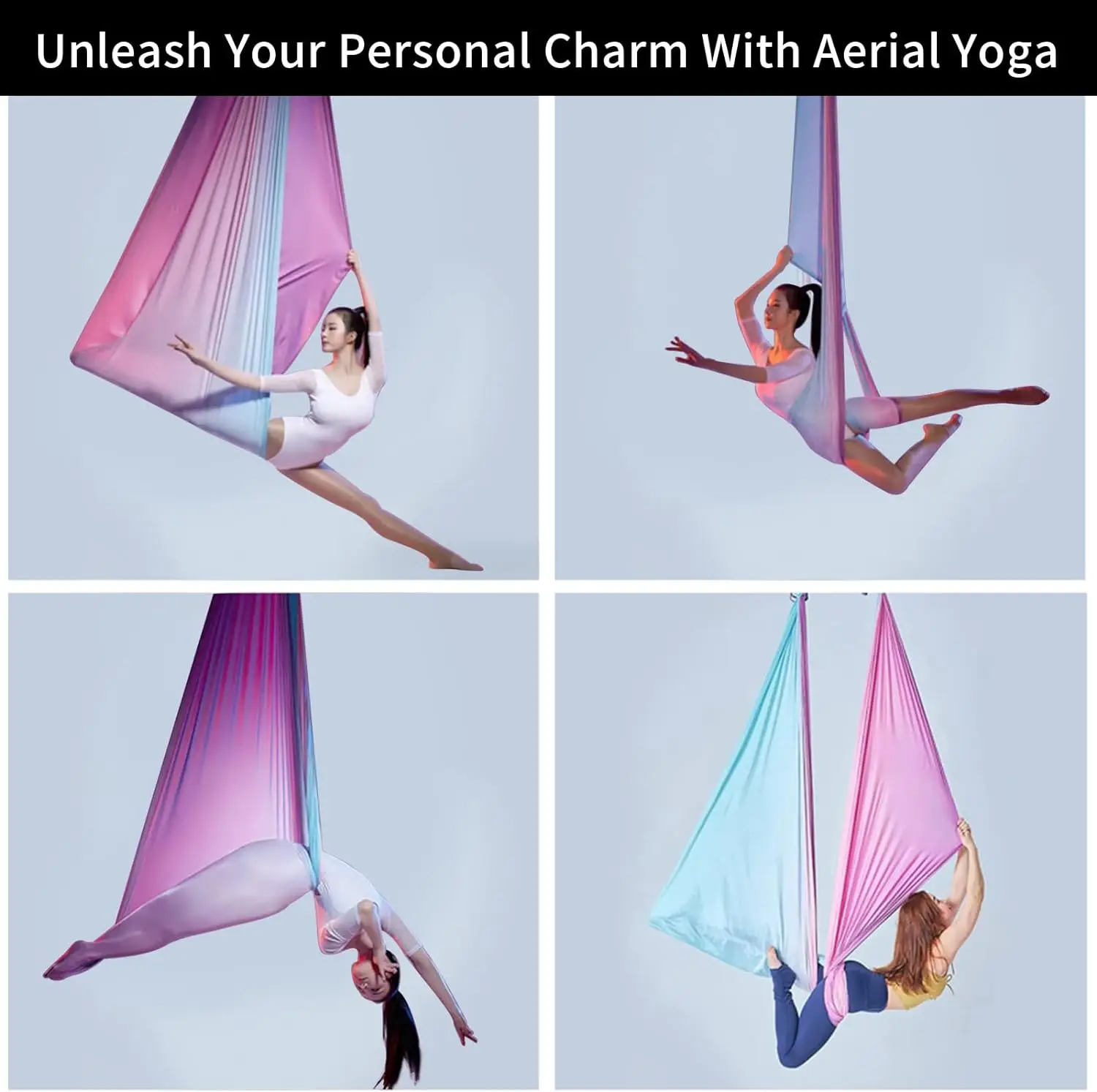 Anti-Gravity Aerial Yoga Hammock Yoga Swing Gradient Color Lateral Tension Fabric 4/5/6/7*2.8M for Antigravity Yoga Inversion