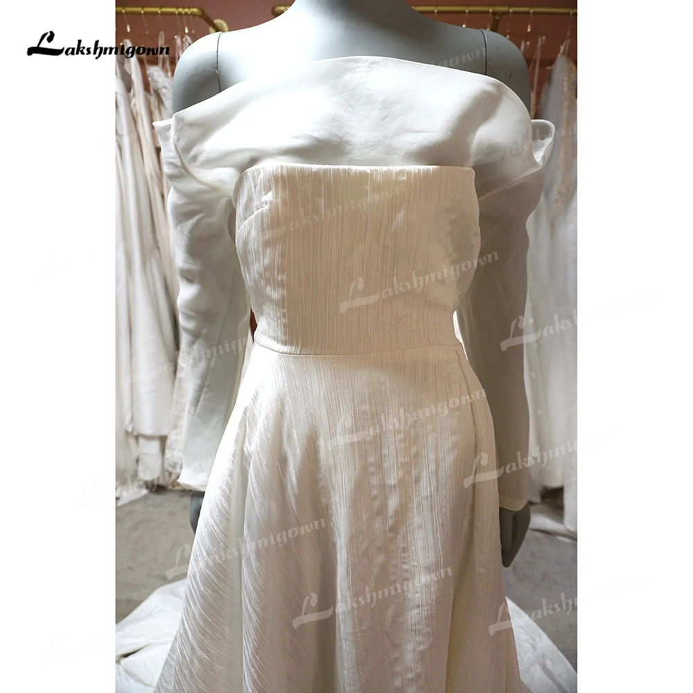 Robe de mariée trapèze à manches longues pour femmes, simple et sexy, col bateau, fendue sur les patients bohèmes, robe de balayage, éducatif