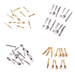 12pcs 1/12 Miniature Knife Fork Spoon Sets Tableware Utensils Dollhouse Accessories For Kitchen Children's toys and family utens