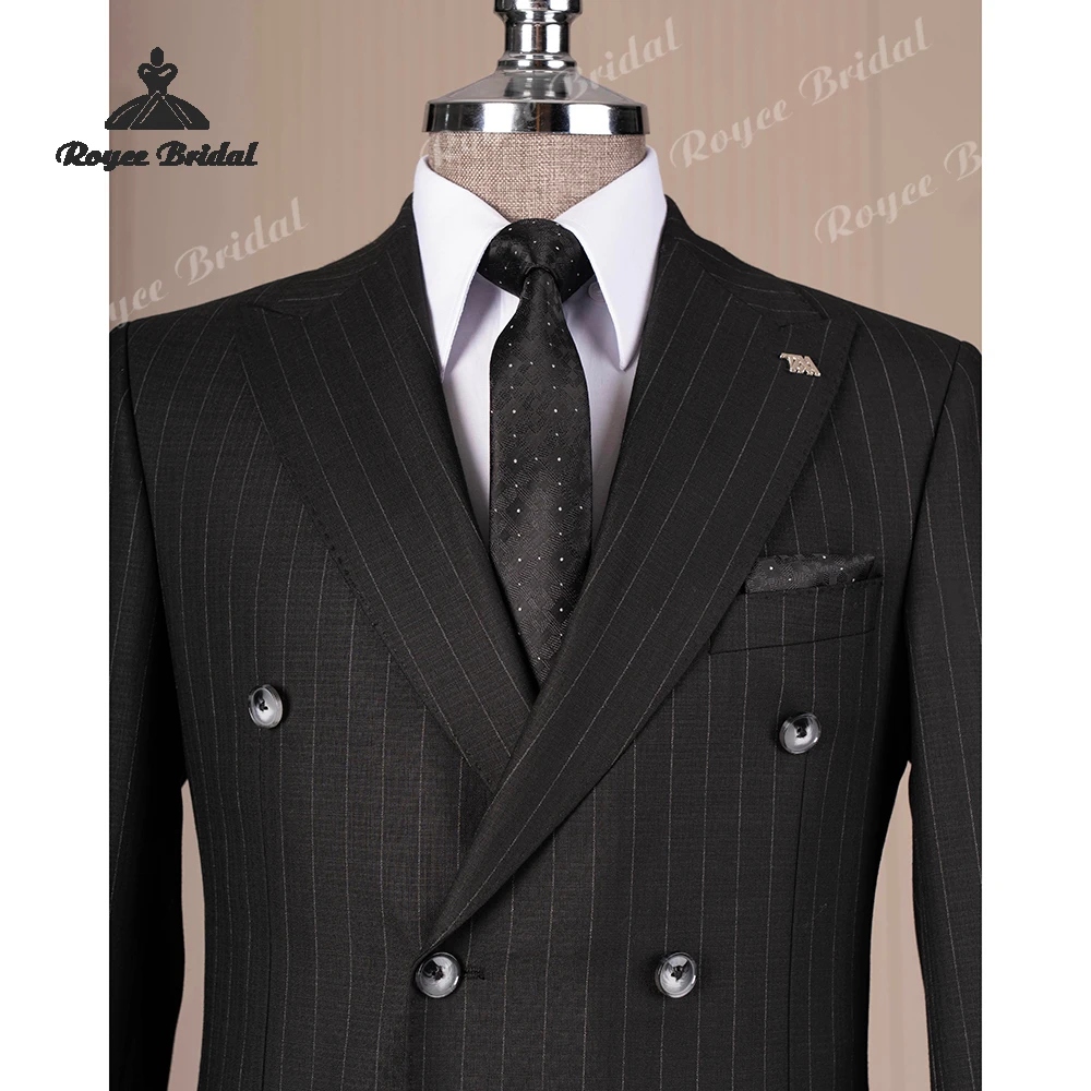 Strepen Tweedelig Piek Revers Herenpak Bruiloft 2026 Double Breasted Pak Aangepaste trajes para hombre