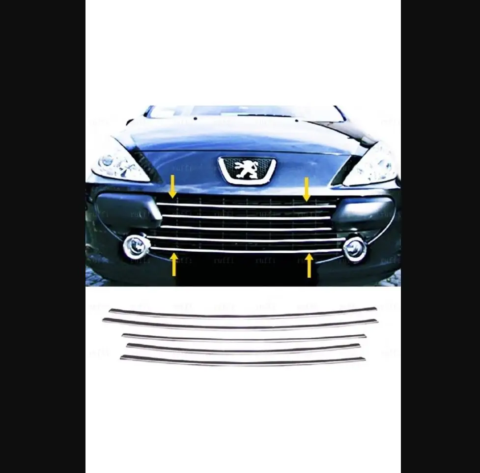 

For Peugeot 307 Chrome Front Grill 5 Pcs. 2005 and above models Stainless Steel (HB-SW) - Auto Chromium Styling Diffuser Spoiler