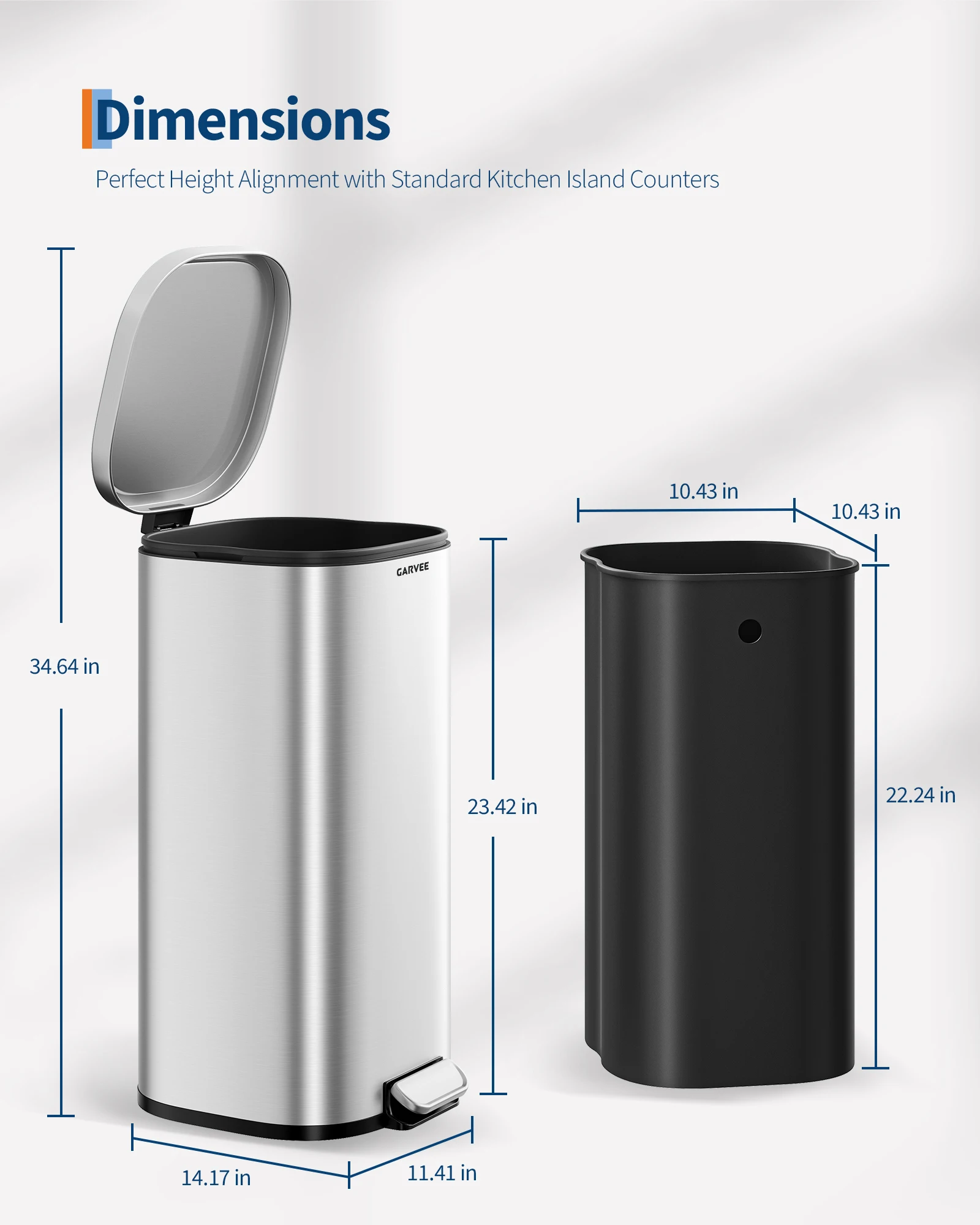 8 Gallon Afvalbak met Pedaal, RVS, met Soft-Close & 95 ° Openblijvend deksel, waterdichte keukenafvalbak, handsfree, ruimtebesparend voor thuis, badkamer, kantoor, zwart/wit