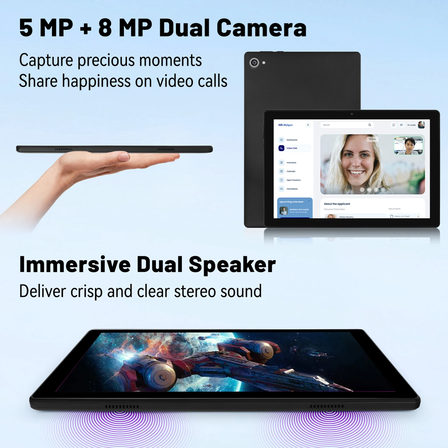 Tablet Android 14 da 10 pollici Octa-Core 8 GB + 64 GB (TF 1 TB) 1280x800 HD IPS WiFi 6 Modello Widevine L1 5000 mAh Doppia fotocamera Face Sblock PC