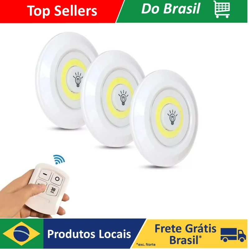 Kit 3 Lâmpada Luminária Led Spot Sem Fio Controle Remoto Iluminação Casa Jardim Armário