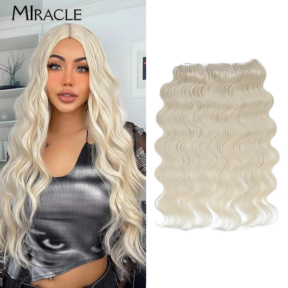 

Crochet Braids Hair 24 Inch Body Wave Hair Bundles Synthetic Curly Fake Hair Extensions for Women 613 Ombre Blonde Braiding Hair