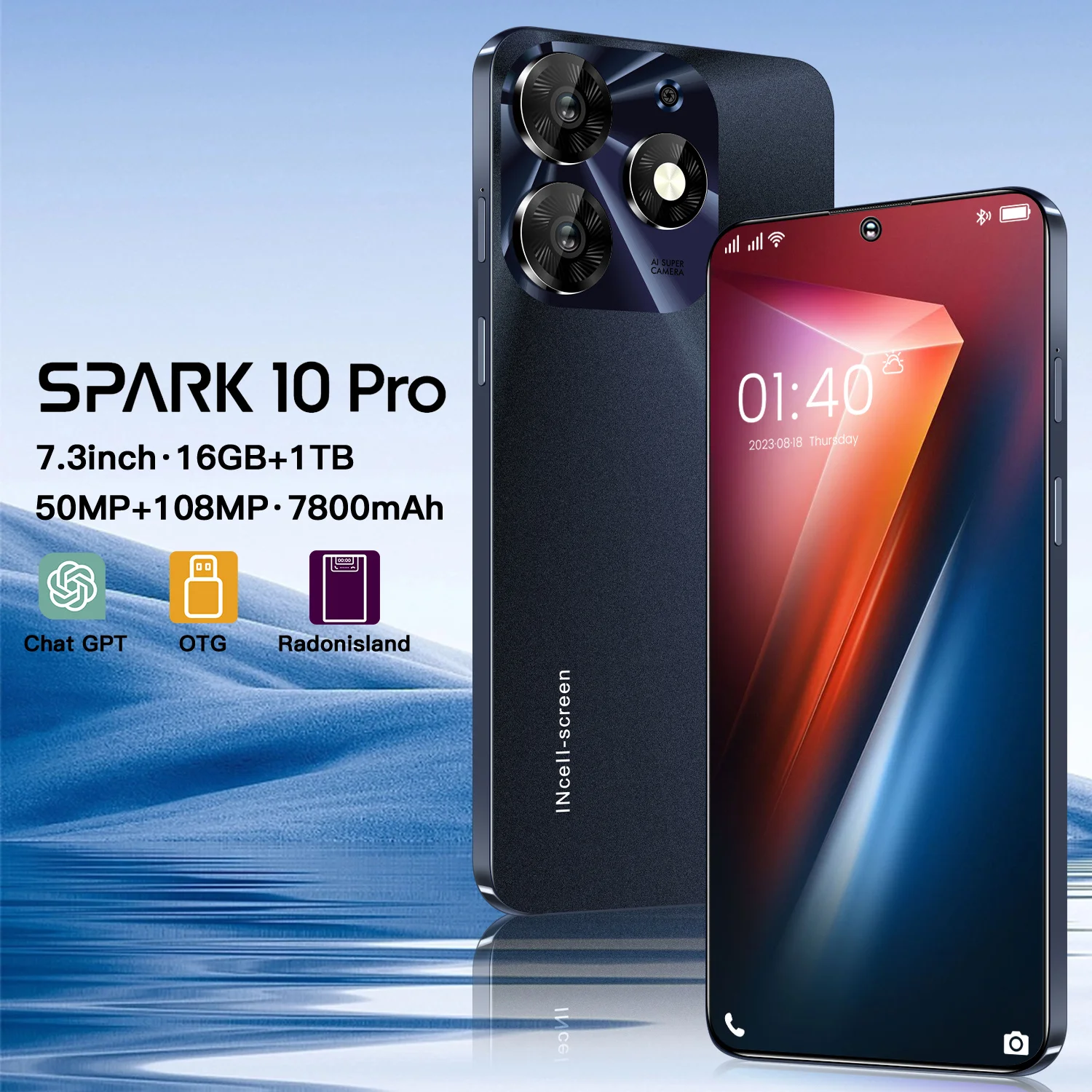 Spark 10 Pro 2024 Smartphone 7.3 inch Full Screen 4G/5G Cell Phone 16TB+1TB 7800mAh Mobile Phones 108MP Global Version Celulares