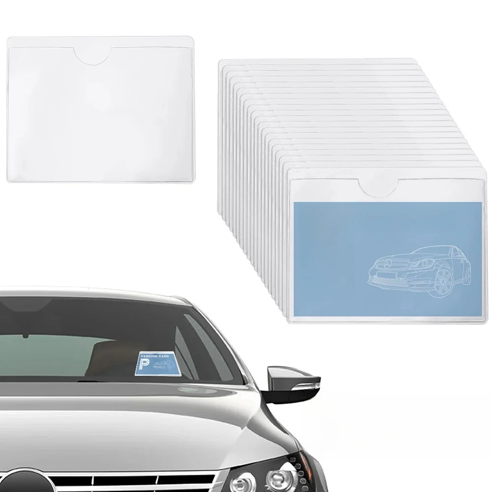 Porte-cartes auto-adhésif pour pare-brise de voiture, transparent, couverture d'organisation, étiquette, poche pour carte, permis de stationnement, outils transparents
