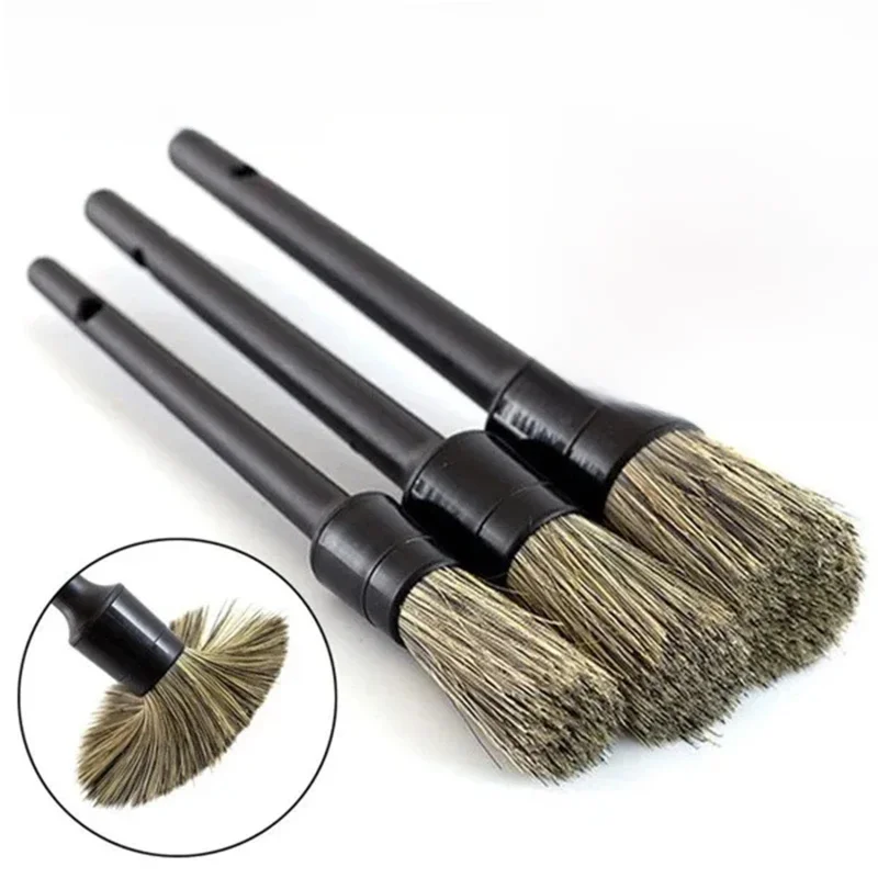 3 pçs natural javali cabelo carro detalhando escova conjunto de cerdas macias kits escova limpeza do