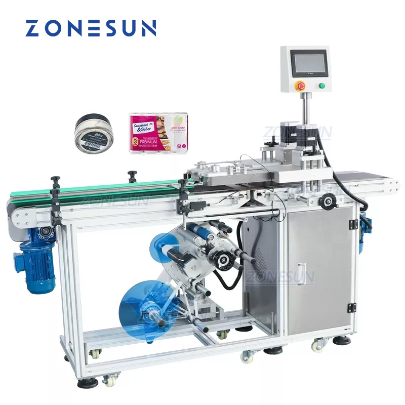 ZONESUN ZS-TB125 Automatic Container Box Cosmetic Jar Bottles Bottom Surface Labeling Machine For Flat