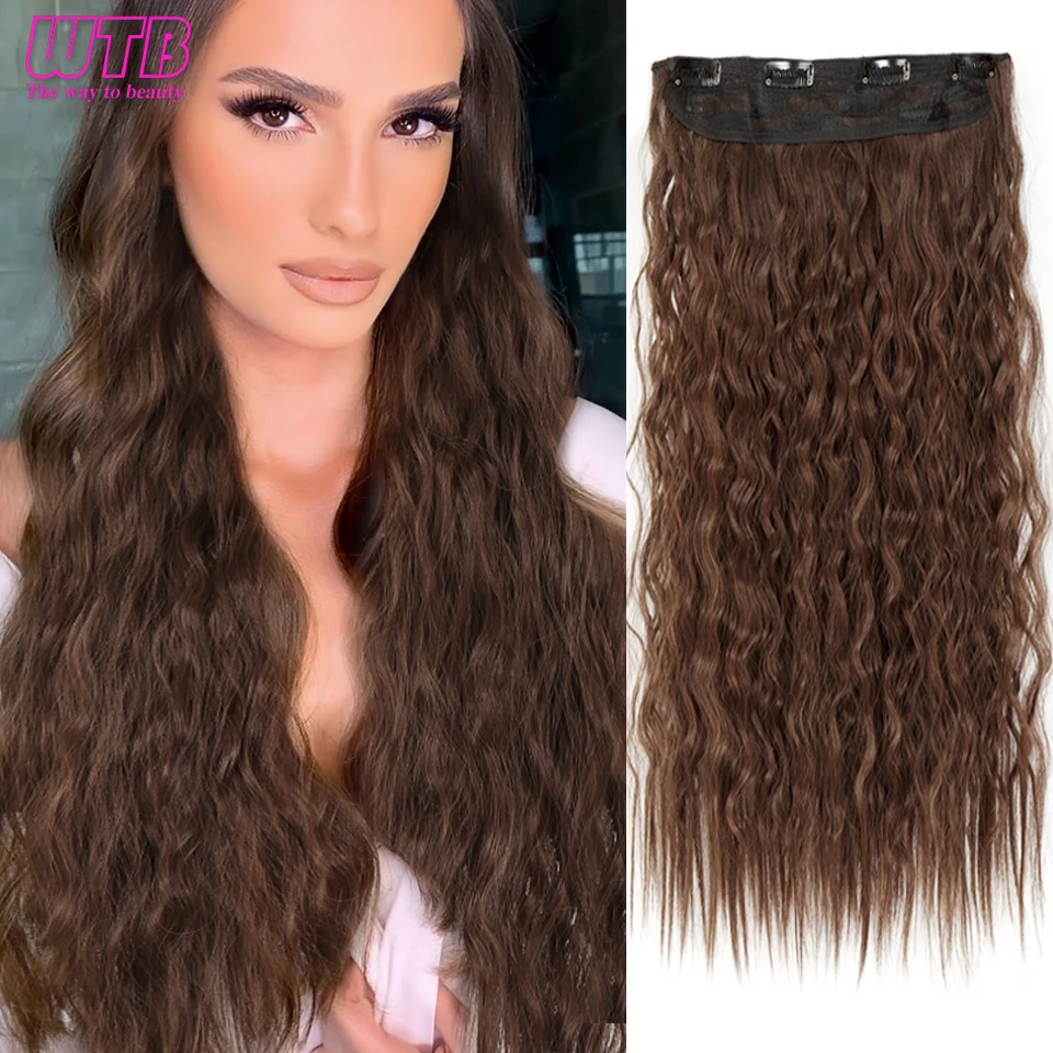 WTB Synthetic Long Culry Clip in Hair Extensions for Women 4 Clip One pieces Heat Resistant Corn Curly Brown Black Natural Hairp